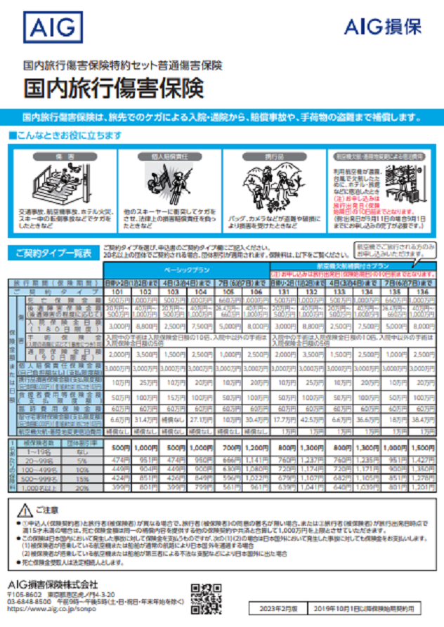 国内旅行傷害保険プラン